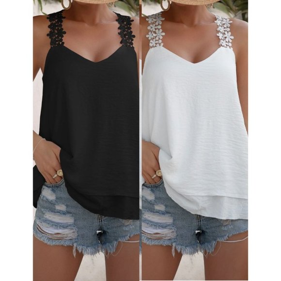 Guipure Lace Panel Cami Top Black - Picture 2 of 7